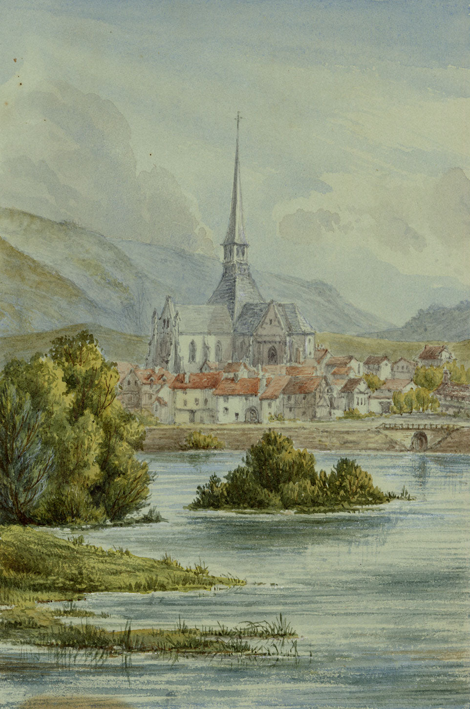 St Sauveur Church, Les Andelys, Normandy, France – c.1874 watercolour painting