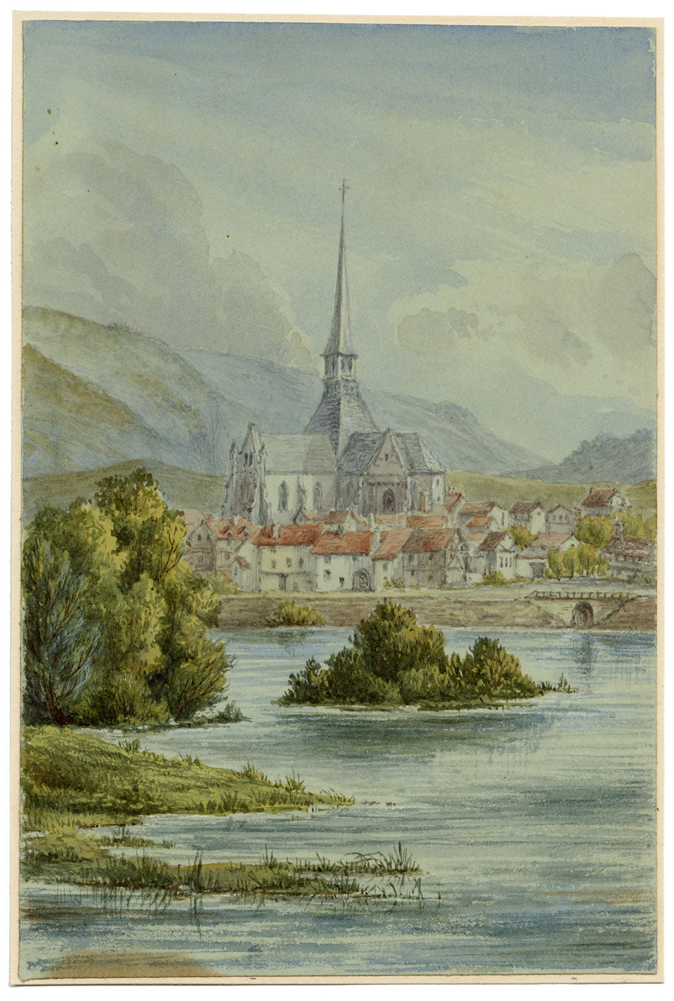 St Sauveur Church, Les Andelys, Normandy, France – c.1874 watercolour painting