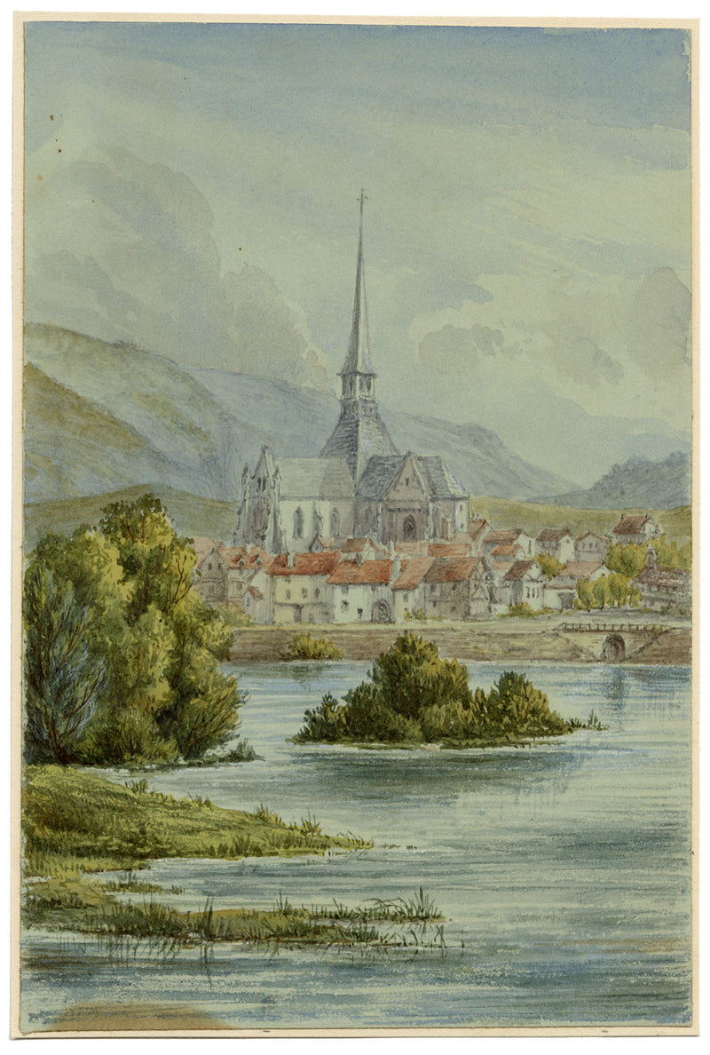 St Sauveur Church, Les Andelys, Normandy, France – c.1874 watercolour painting