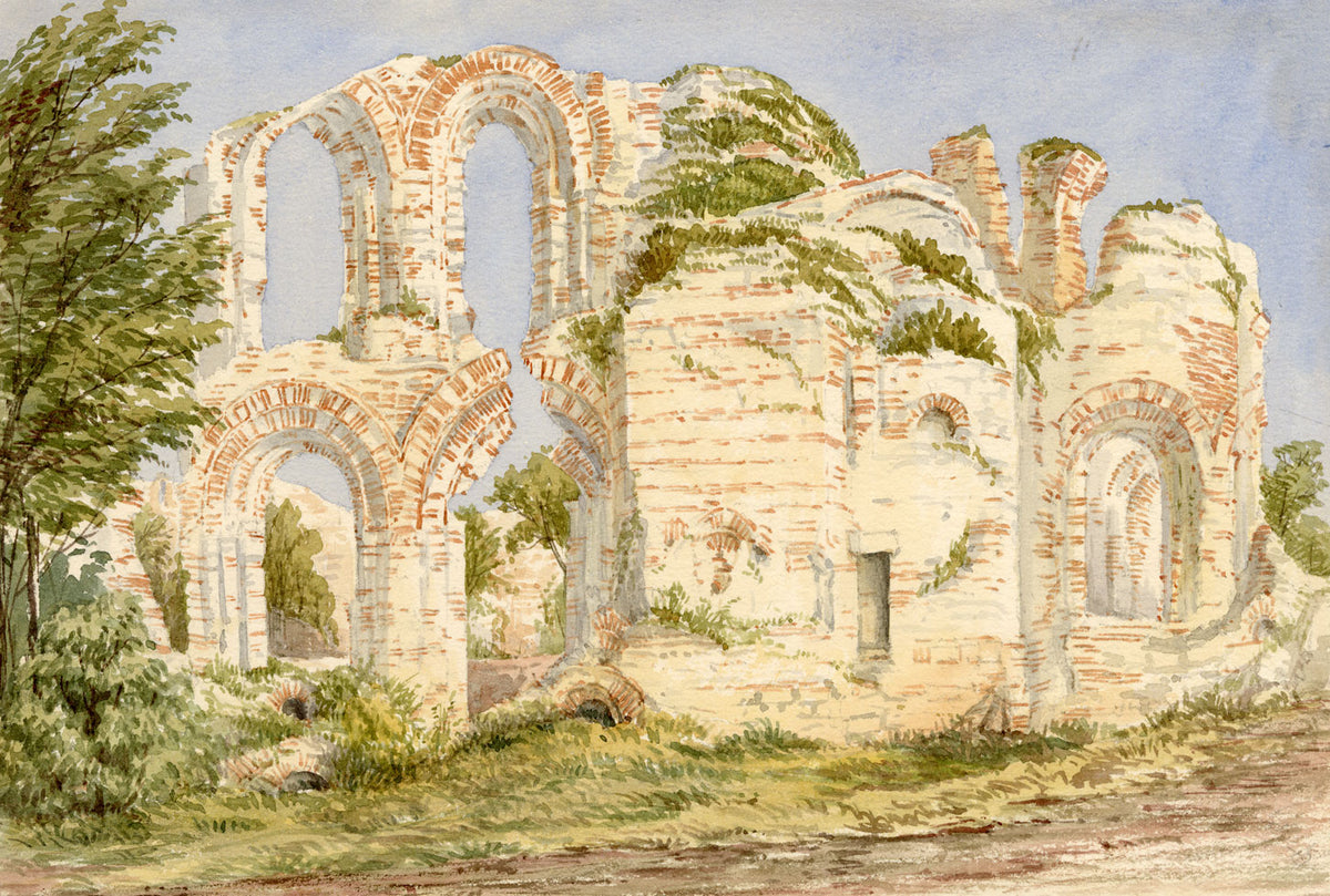 Imperial Baths, Trier, Germany – Original c.1874 watercolour painting
