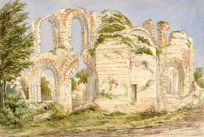 Imperial Baths, Trier, Germany – Original c.1874 watercolour painting