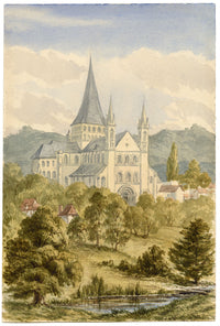 St George's Abbey, Boscherville, Normandy, France – c.1874 watercolour painting