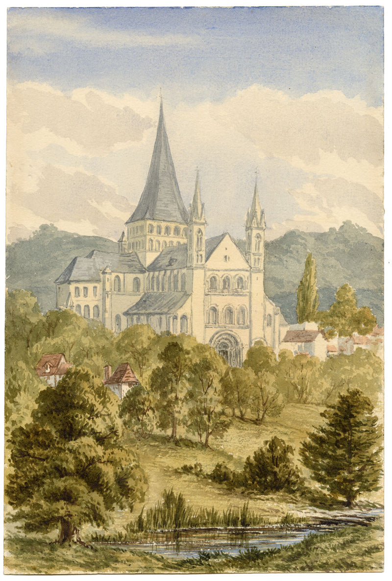 St George's Abbey, Boscherville, Normandy, France – c.1874 watercolour painting