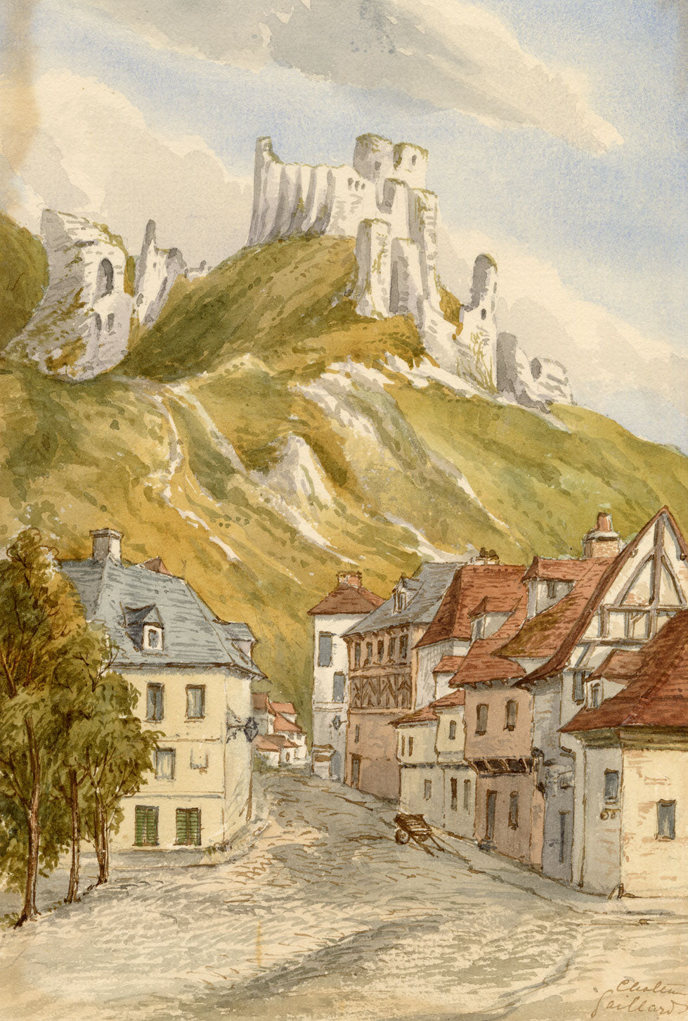Château Gaillard, Les Andelys, Normandy, France – c.1874 watercolour painting