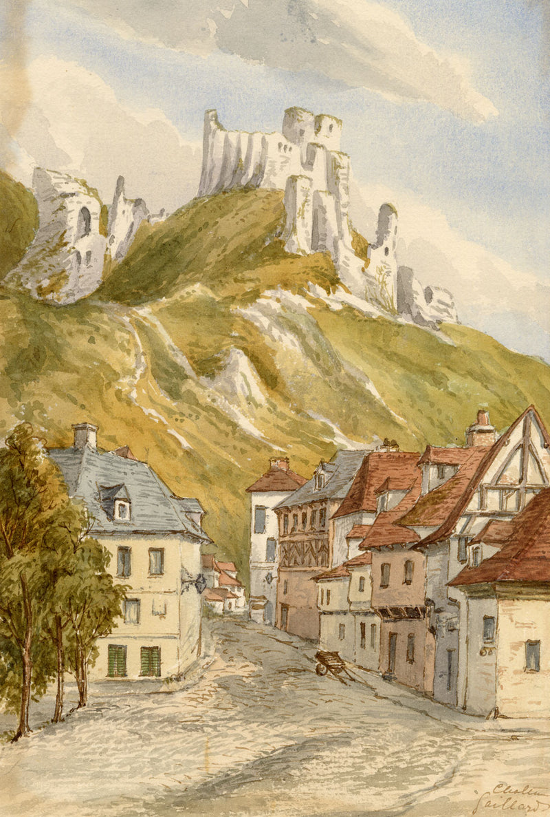 Château Gaillard, Les Andelys, Normandy, France – c.1874 watercolour painting