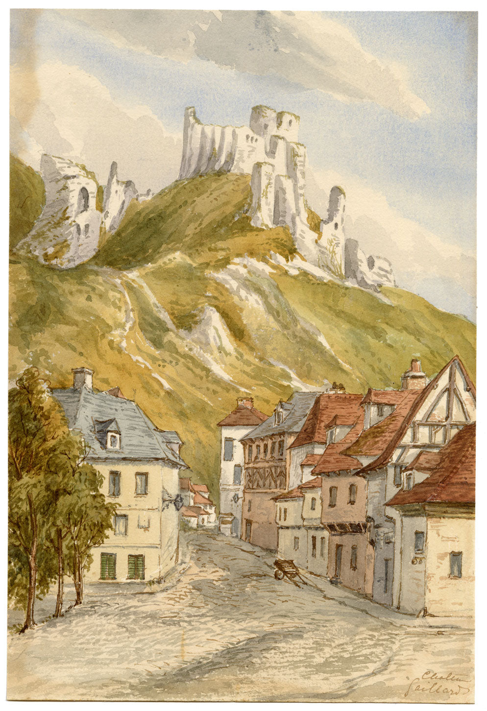 Château Gaillard, Les Andelys, Normandy, France – c.1874 watercolour painting