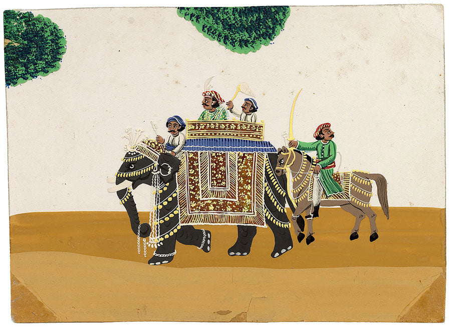 Indian Company School Mica Paintings – Set of 3 Palanquins & Carriages, 19th-century