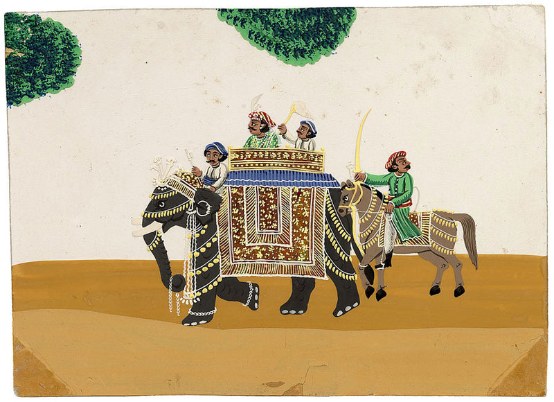 Indian Company School Mica Paintings – Set of 3 Palanquins & Carriages, 19th-century