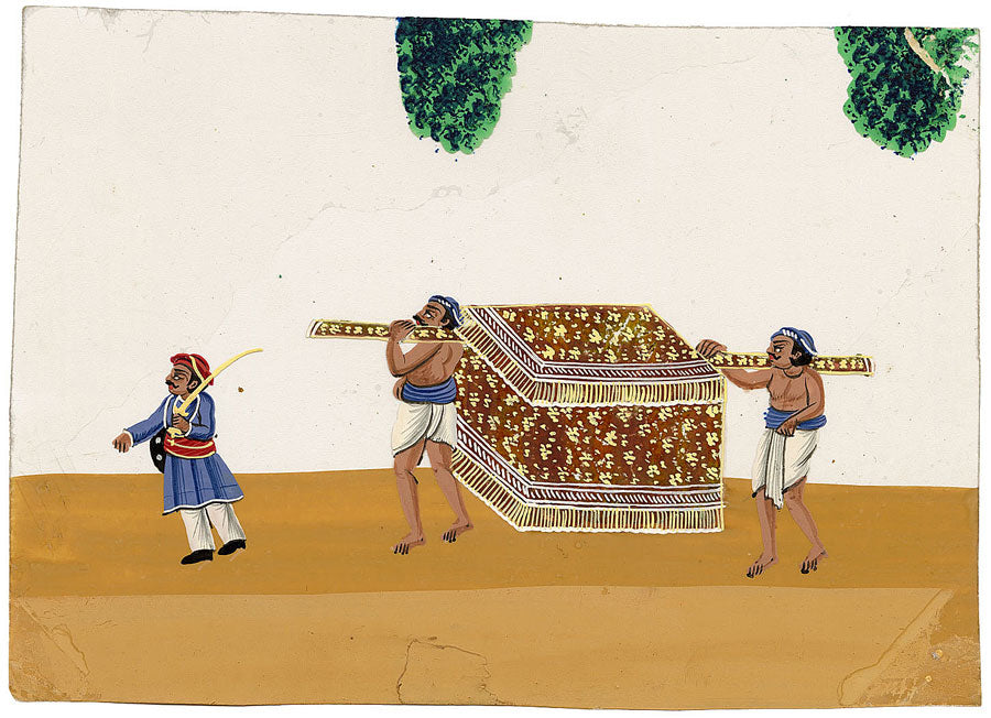 Indian Company School Mica Paintings – Set of 3 Palanquins & Carriages, 19th-century