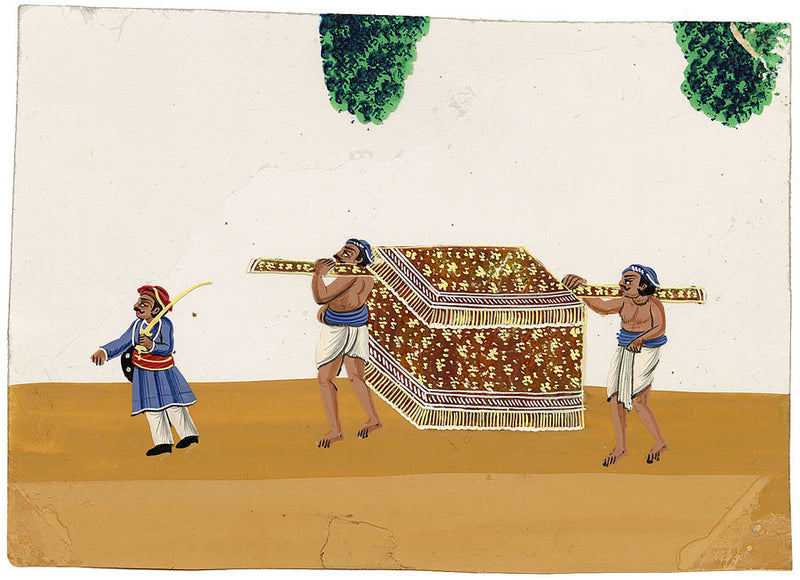 Indian Company School Mica Paintings – Set of 3 Palanquins & Carriages, 19th-century