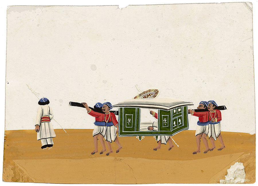 Indian Company School Mica Paintings – Set of 3 Palanquins & Carriages, 19th-century