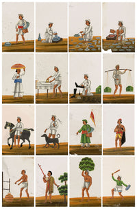 Indian Company School Mica Paintings – Set of 16 Trades & Occupations, 19th-century