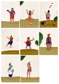 Indian Company School Mica Paintings – Set of 8 Street Performers, Musicians & Ascetics, 19th-century