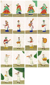 Indian Company School Mica Paintings – Set of 18 Musicians & Dancing Girls, 19th-century