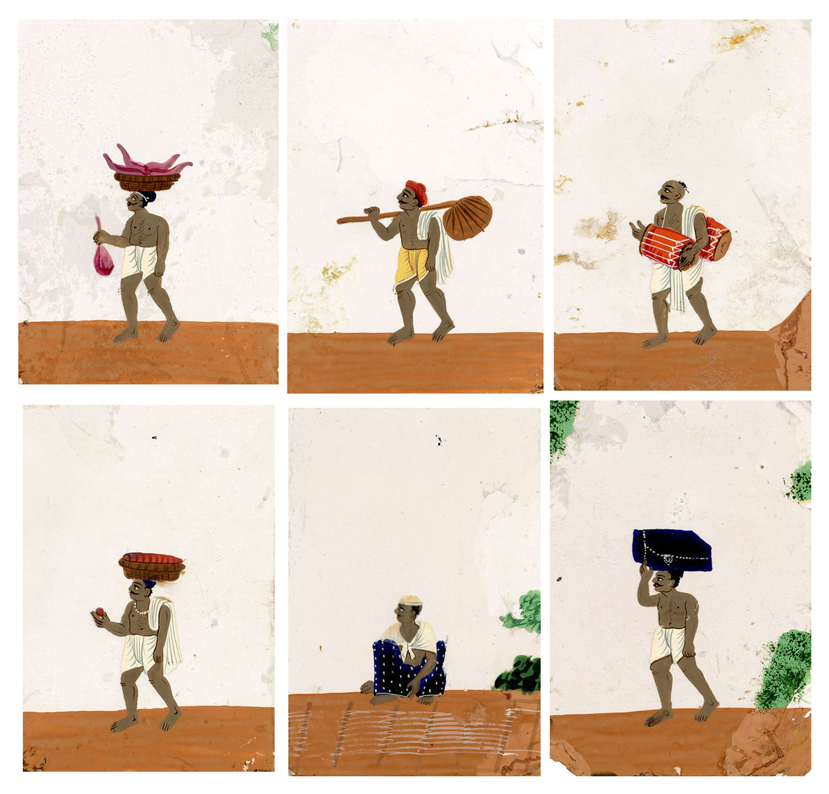 Indian Company School Mica Paintings – Set of 6 Servants & Trades, 19th-century
