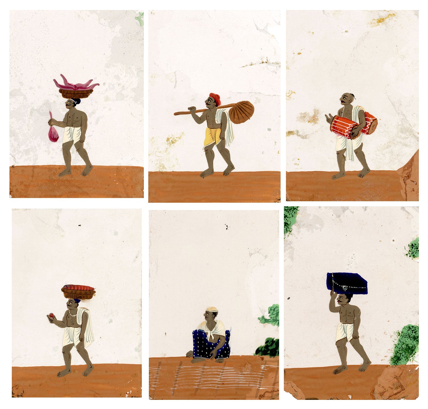 Indian Company School Mica Paintings – Set of 6 Servants & Trades, 19th-century