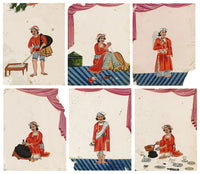 Indian Company School Mica Paintings – Set of 6 Trades & Occupations, 19th-century