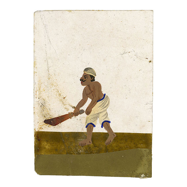Indian Company School Mica Paintings – Set of 2 Miniature Sweeper Servant & Wrestlers, 19th-century