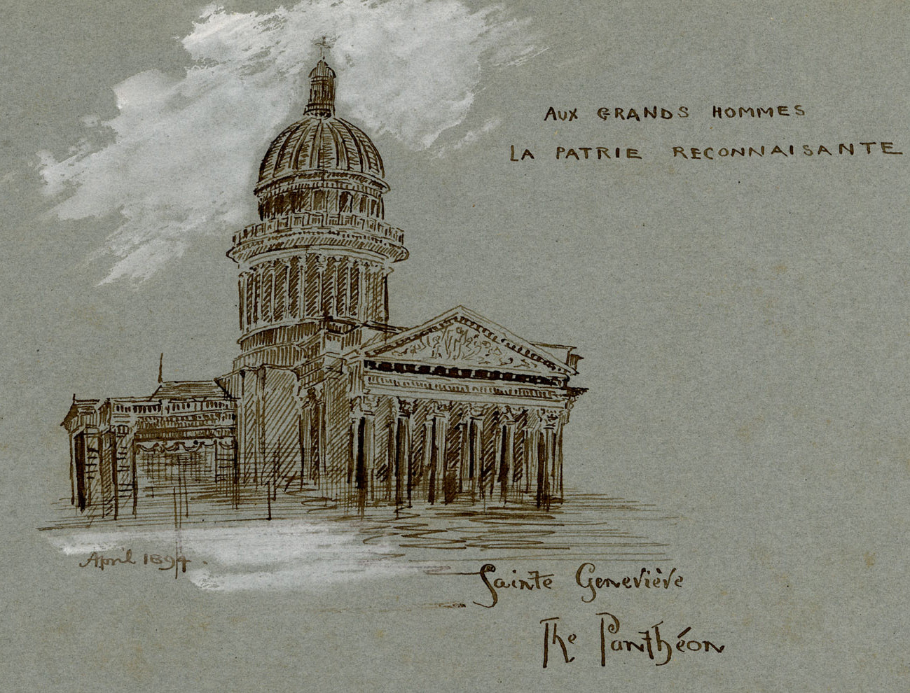 W. Pendavis, The Panthéon, Sainte-Geneviève, Paris – 1894 pen & ink drawing