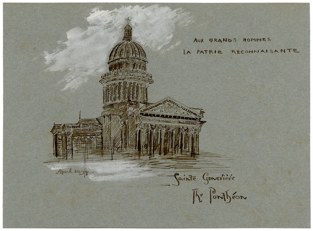 W. Pendavis, The Panthéon, Sainte-Geneviève, Paris – 1894 pen & ink drawing
