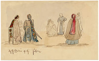 W. Pendavis, Character Studies in Tuileries Garden, Paris – c.1894 watercolour