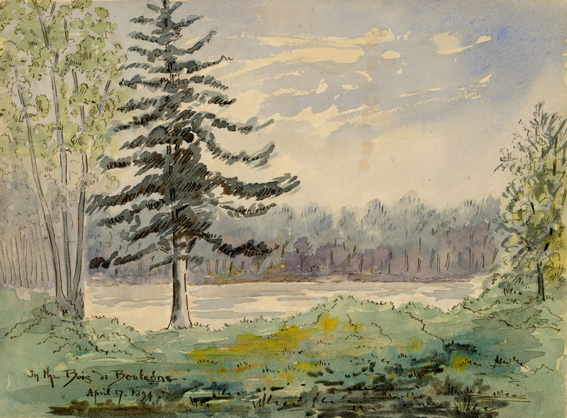 W. Pendavis, In the Bois de Boulogne, Paris – Original 1894 watercolour painting