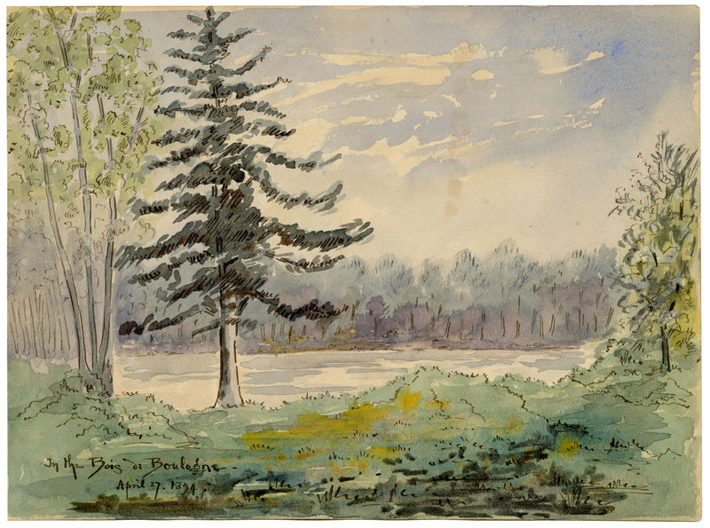 W. Pendavis, In the Bois de Boulogne, Paris – Original 1894 watercolour painting