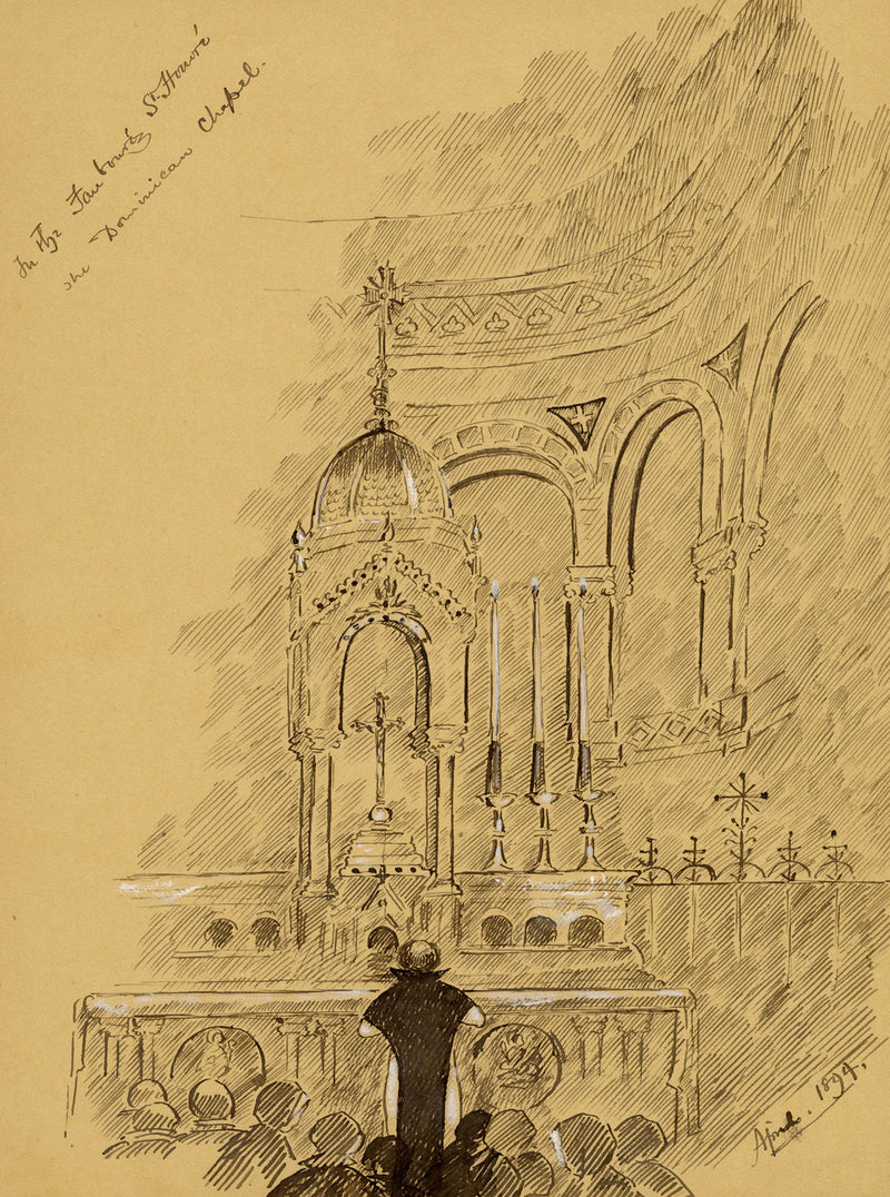 W. Pendavis, Dominican Chapel, Saint-Honoré, Paris – 1894 pen & ink drawing