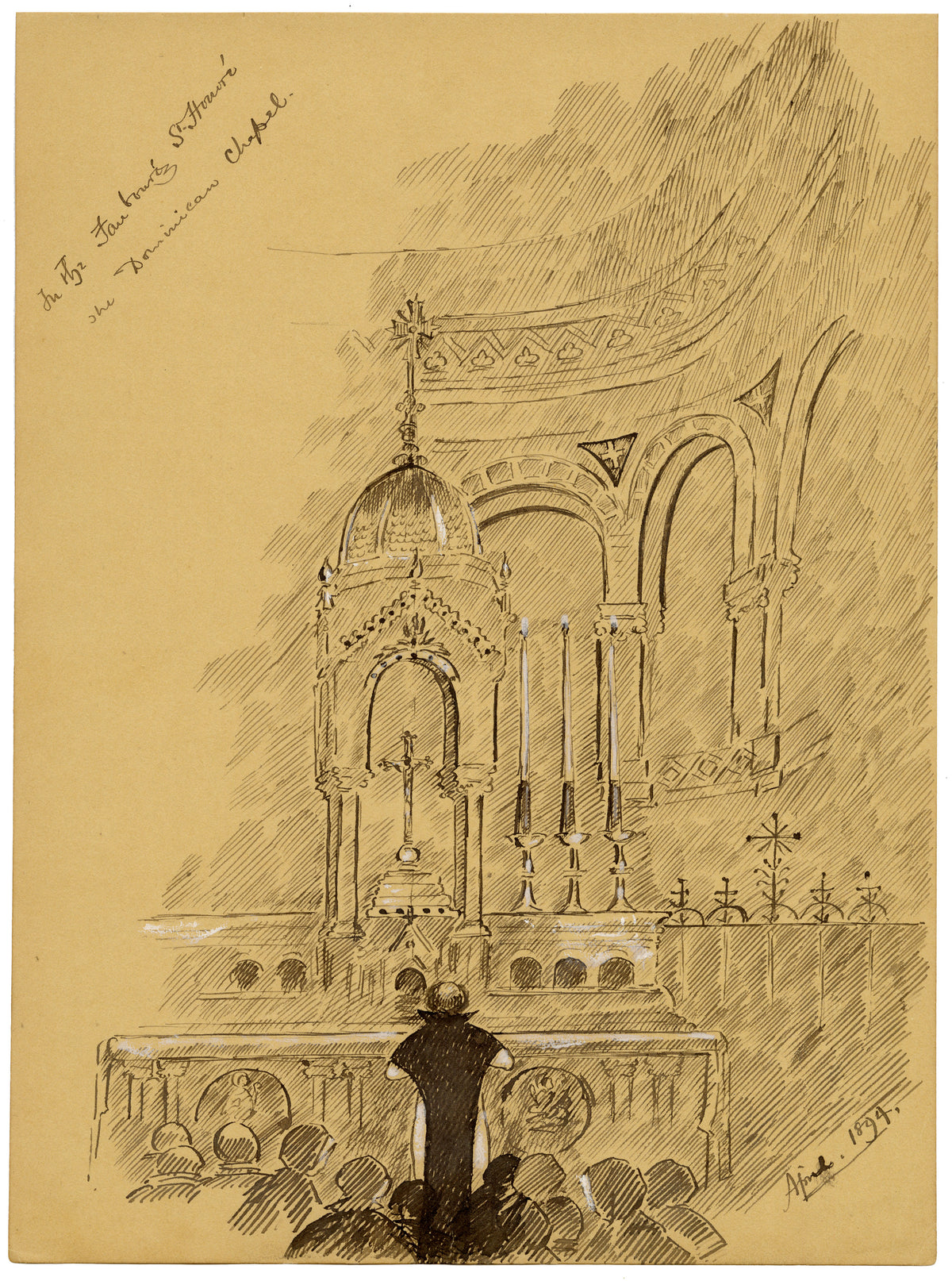 W. Pendavis, Dominican Chapel, Saint-Honoré, Paris – 1894 pen & ink drawing