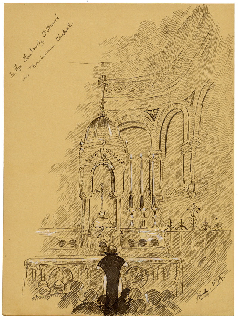 W. Pendavis, Dominican Chapel, Saint-Honoré, Paris – 1894 pen & ink drawing