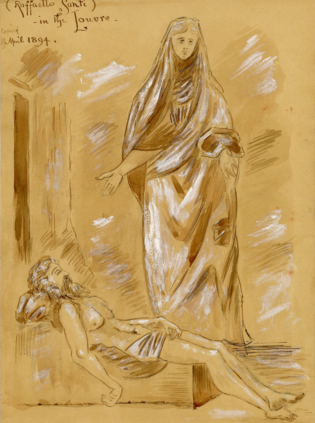 W. Pendavis, Drawing after Raphael in the Louvre, Paris –1894 watercolour