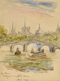 W. Pendavis, Seine Looking towards Notre Dame, Paris – 1894 watercolour painting