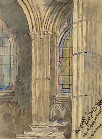 W. Pendavis, Basilica of Saint-Denis, Paris – Original 1894 watercolour painting