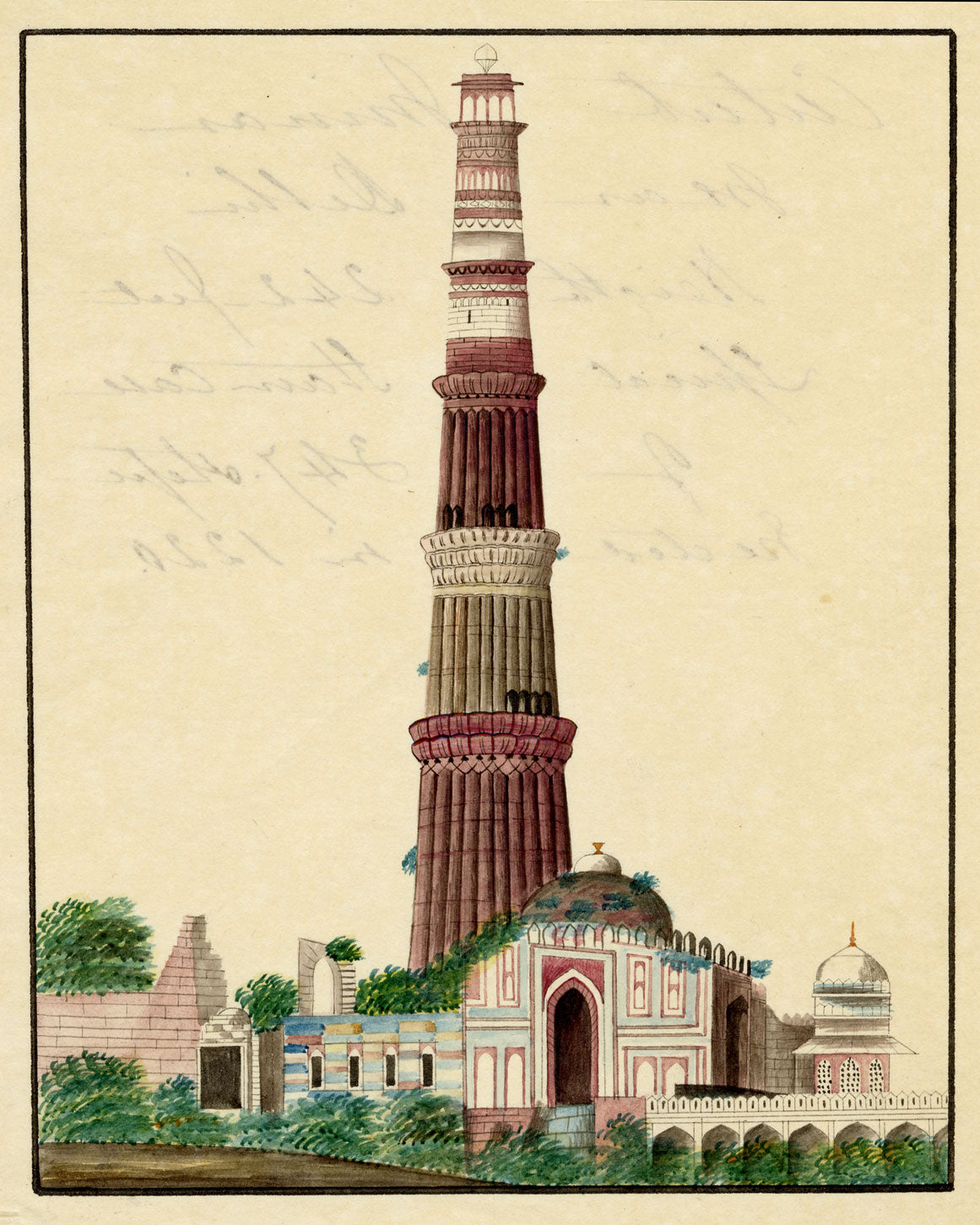 Indian Company School, Qutb Minar, Delhi – 19th-century watercolour painting