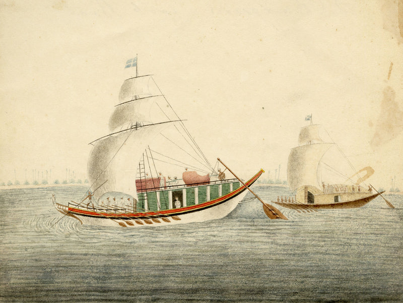 Indian Company School, Budgerow & Cook Boat (Pulwah), Ganges – 19th-century watercolour painting