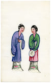Antique 19th-century Chinese Pith Painting – Qing Dynasty Women