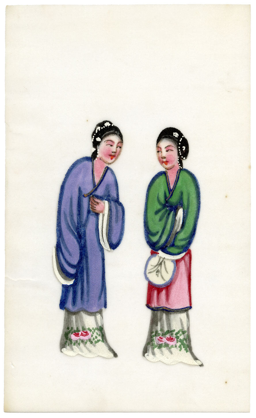 Antique 19th-century Chinese Pith Painting – Qing Dynasty Women