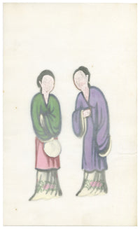 Antique 19th-century Chinese Pith Painting – Qing Dynasty Women