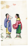 Antique 19th-century Chinese Pith Painting – Qing Dynasty Women with Fan