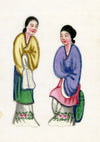 Antique 19th-century Chinese Pith Painting – Qing Dynasty Women