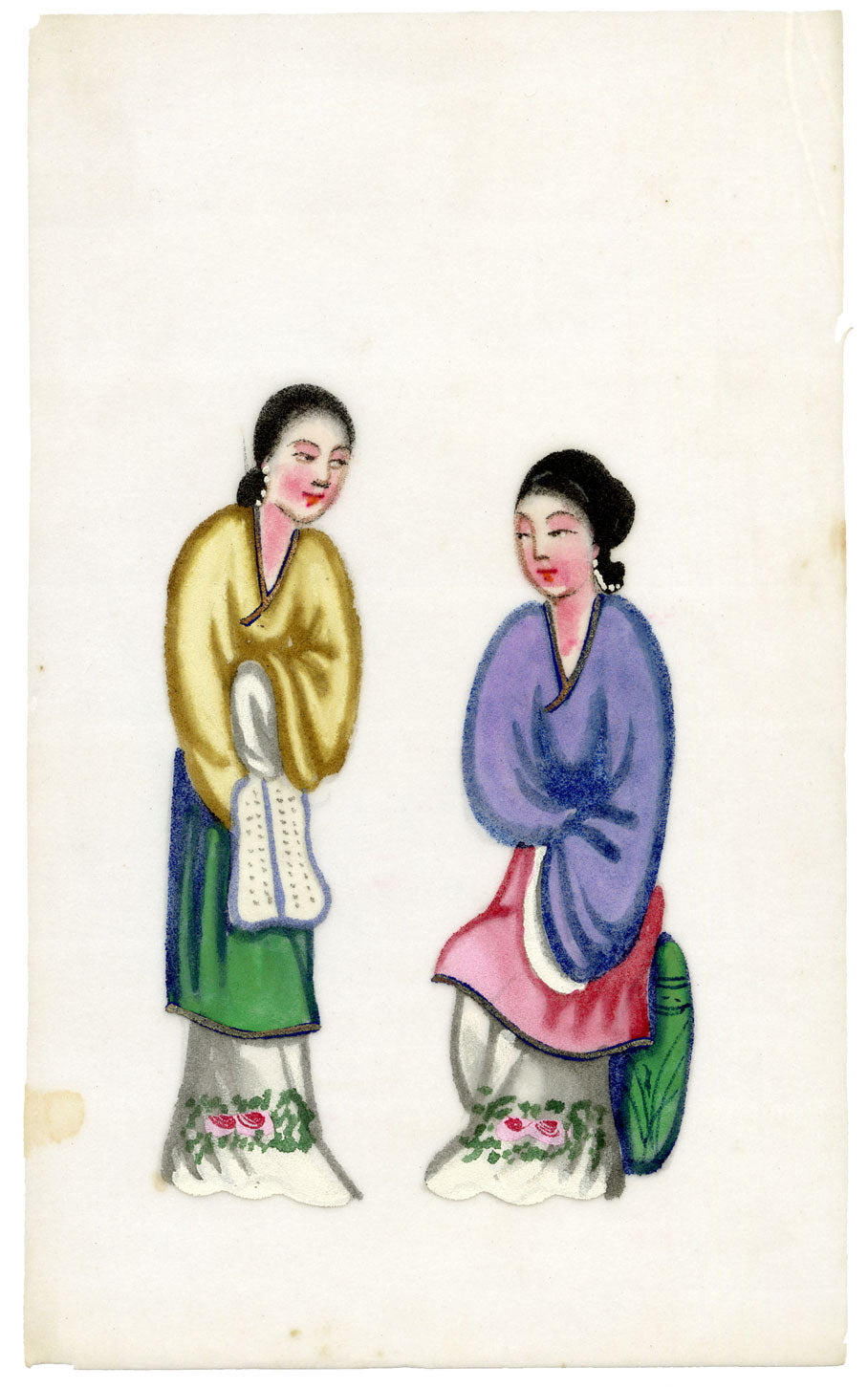 Antique 19th-century Chinese Pith Painting – Qing Dynasty Women
