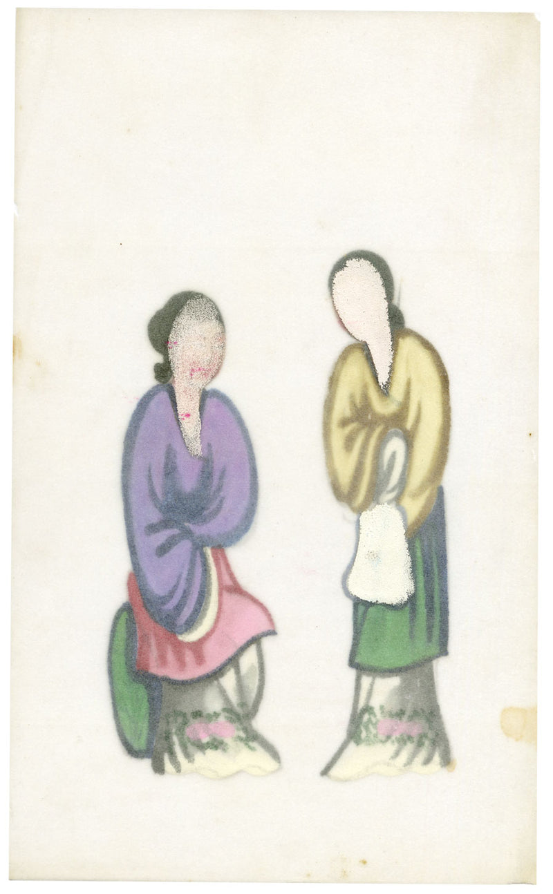 Antique 19th-century Chinese Pith Painting – Qing Dynasty Women