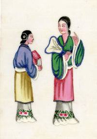 Antique 19th-century Chinese Pith Painting – Qing Dynasty Women