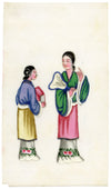 Antique 19th-century Chinese Pith Painting – Qing Dynasty Women