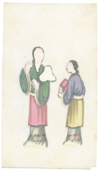 Antique 19th-century Chinese Pith Painting – Qing Dynasty Women