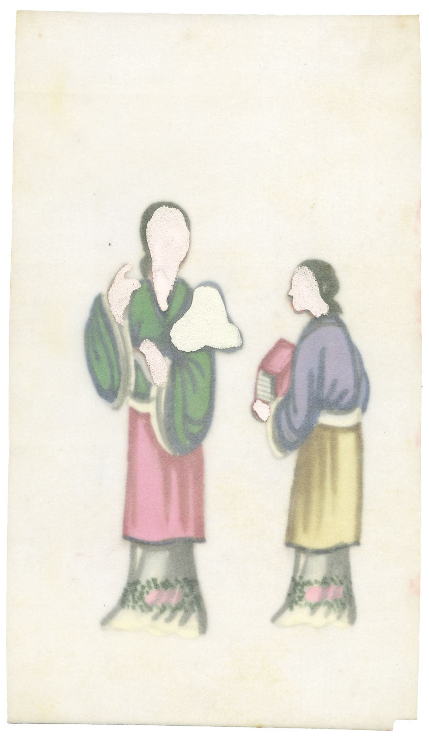 Antique 19th-century Chinese Pith Painting – Qing Dynasty Women