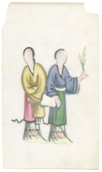 Antique 19th-century Chinese Pith Painting –Qing Dynasty Women with Fan & Flower