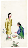 Antique 19th-century Chinese Pith Painting –Qing Dynasty Women with Flowers