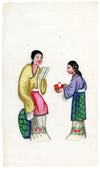 Antique 19th-century Chinese Pith Painting – Qing Dynasty Women with Cup