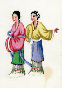 Antique 19th-century Chinese Pith Painting – Qing Dynasty Women